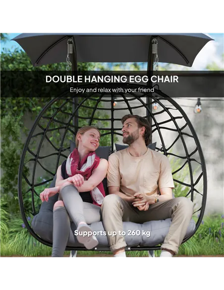 Outsunny Two-Seater Rattan Egg Chair - Black