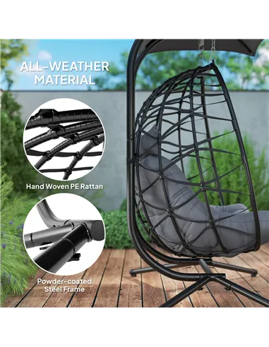 Outsunny Two-Seater Rattan Egg Chair - Black