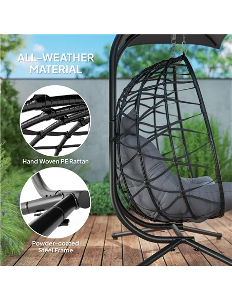 Outsunny Two-Seater Rattan Egg Chair - Black