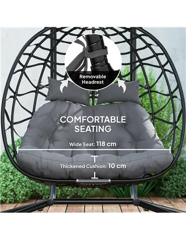 Outsunny Two-Seater Rattan Egg Chair - Black