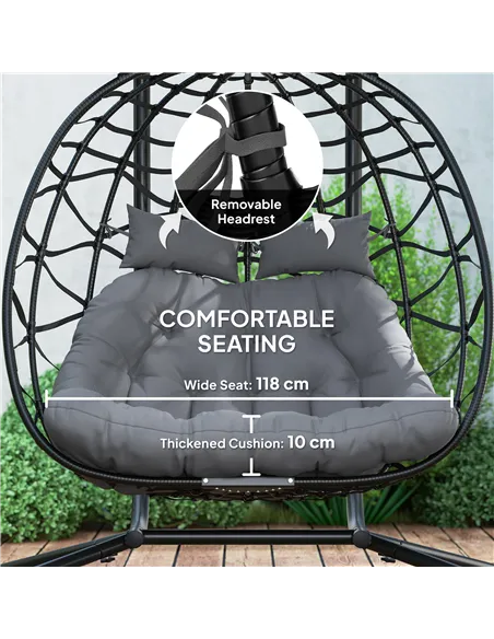 Outsunny Two-Seater Rattan Egg Chair - Black