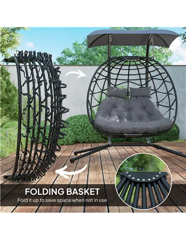 Outsunny Two-Seater Rattan Egg Chair - Black