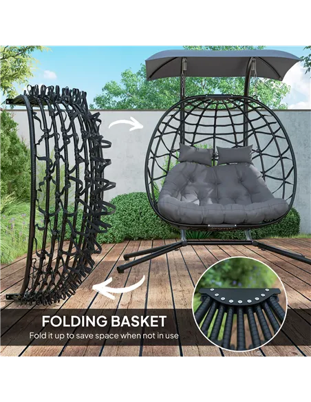 Outsunny Two-Seater Rattan Egg Chair - Black