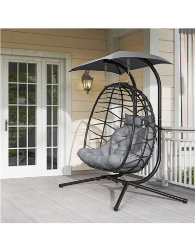 Outsunny Two-Seater Rattan Egg Chair - Black