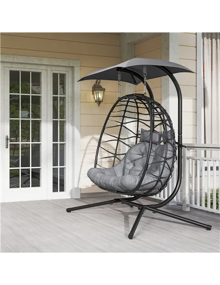 Outsunny Two-Seater Rattan Egg Chair - Black