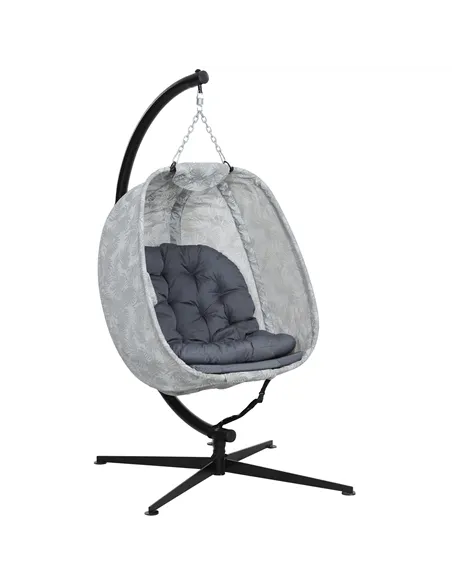 Outsunny Hanging Egg Chair Outdoor Indoor Garden Swing Chair with Folding Basket, Garden Hanging Chair with Stand, Thickened Cus