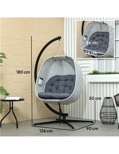 Outsunny Hanging Egg Chair Outdoor Indoor Garden Swing Chair with Folding Basket, Garden Hanging Chair with Stand, Thickened Cus