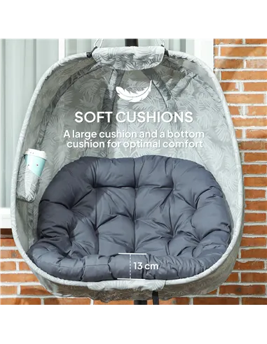 Outsunny Hanging Egg Chair Outdoor Indoor Garden Swing Chair with Folding Basket, Garden Hanging Chair with Stand, Thickened Cus