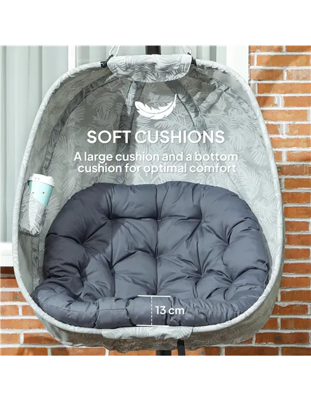 Outsunny Hanging Egg Chair Outdoor Indoor Garden Swing Chair with Folding Basket, Garden Hanging Chair with Stand, Thickened Cus