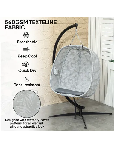 Outsunny Hanging Egg Chair Outdoor Indoor Garden Swing Chair with Folding Basket, Garden Hanging Chair with Stand, Thickened Cus