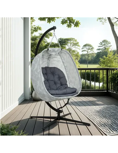 Outsunny Hanging Egg Chair Outdoor Indoor Garden Swing Chair with Folding Basket, Garden Hanging Chair with Stand, Thickened Cus
