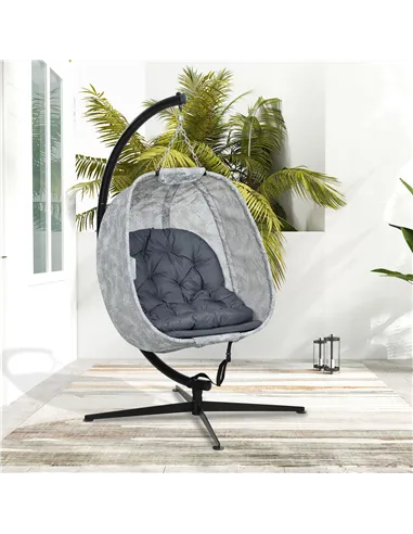 Outsunny Hanging Egg Chair Outdoor Indoor Garden Swing Chair with Folding Basket, Garden Hanging Chair with Stand, Thickened Cus