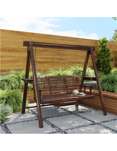Outsunny Three-Seater Wooden Swing Bench