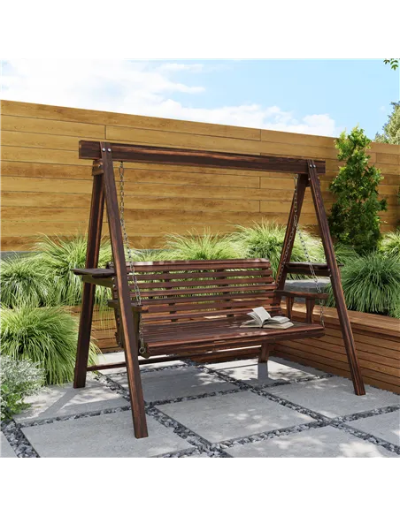 Outsunny Three-Seater Wooden Swing Bench