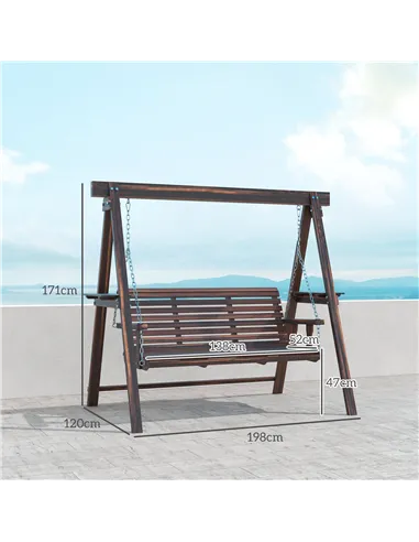 Outsunny Three-Seater Wooden Swing Bench
