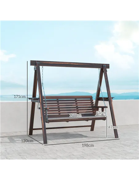 Outsunny Three-Seater Wooden Swing Bench