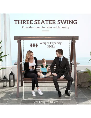 Outsunny Three-Seater Wooden Swing Bench