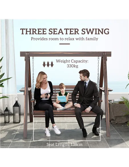 Outsunny Three-Seater Wooden Swing Bench