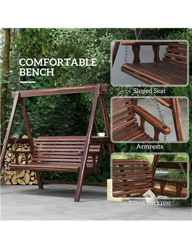 Outsunny Three-Seater Wooden Swing Bench