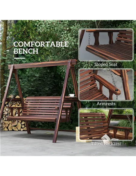 Outsunny Three-Seater Wooden Swing Bench