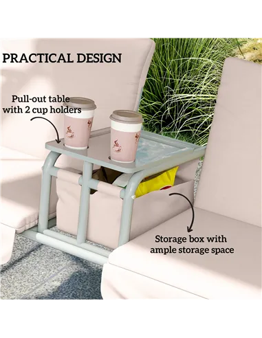 Outsunny 2 Seater Garden Swing Chair Patio Rocking Bench w/ Tilting Canopy, Double Padded Seats, Storage Bag and Tray, Beige