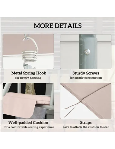 Outsunny 2 Seater Garden Swing Chair Patio Rocking Bench w/ Tilting Canopy, Double Padded Seats, Storage Bag and Tray, Beige