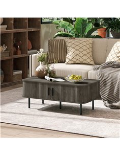 HOMCOM Coffee Table with Storage, Living Room Table with Slatted Tambour Sliding Doors and Foot Pads, Rectangular Coffee Table w 2