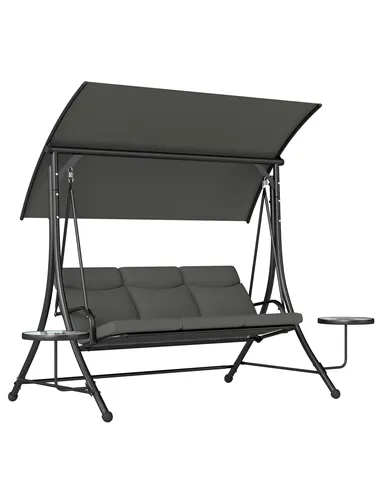 Outsunny Three-Seater Garden Swing, with Adjustable Canopy - Black/Grey