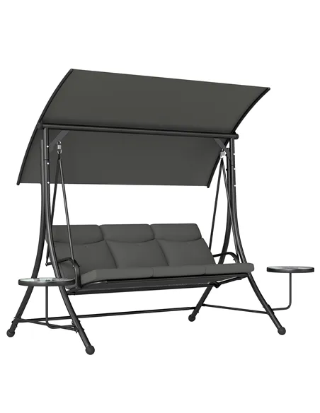 Outsunny Three-Seater Garden Swing, with Adjustable Canopy - Black/Grey