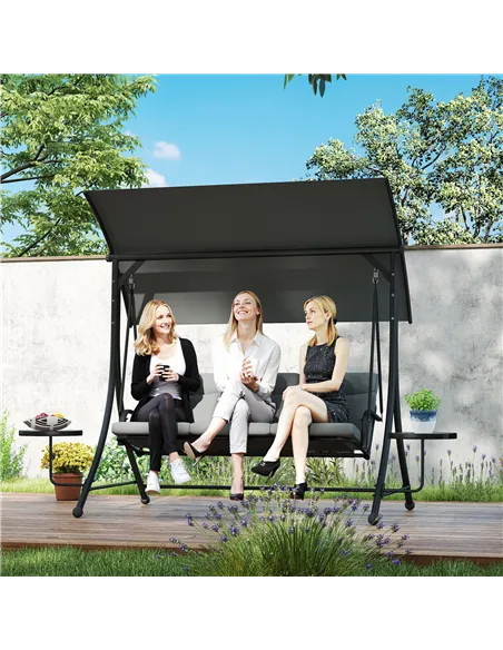 Outsunny Three-Seater Garden Swing, with Adjustable Canopy - Black/Grey