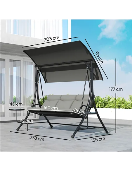 Outsunny Three-Seater Garden Swing, with Adjustable Canopy - Black/Grey