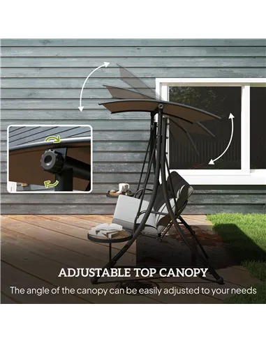 Outsunny Three-Seater Garden Swing, with Adjustable Canopy - Black/Grey