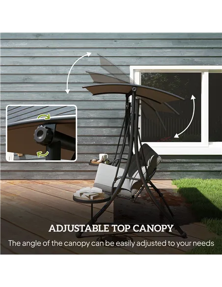 Outsunny Three-Seater Garden Swing, with Adjustable Canopy - Black/Grey
