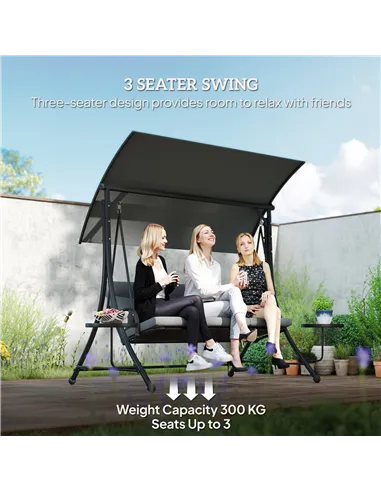 Outsunny Three-Seater Garden Swing, with Adjustable Canopy - Black/Grey