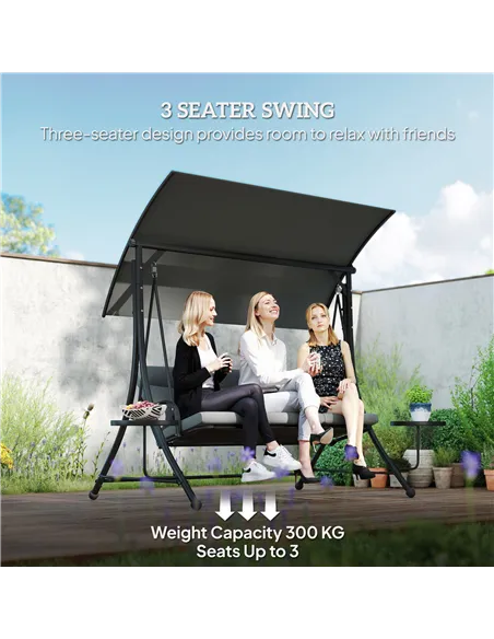 Outsunny Three-Seater Garden Swing, with Adjustable Canopy - Black/Grey