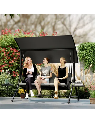 Outsunny Three-Seater Garden Swing, with Adjustable Canopy - Black/Grey
