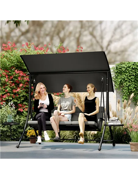 Outsunny Three-Seater Garden Swing, with Adjustable Canopy - Black/Grey