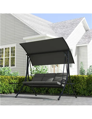 Outsunny Three-Seater Garden Swing, with Adjustable Canopy - Black/Grey