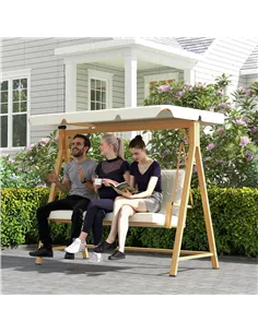 Outsunny Three-Seater Garden Swing Bench, with Adjustable Canopy - Beige 2