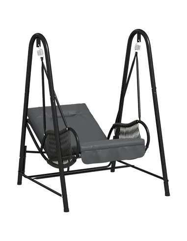 Outsunny Rattan Swing Chair, Outdoor Garden Hanging Swing Seat with Stand and Seat Cushion, Porch Hanging Chair for Balcony, Gar