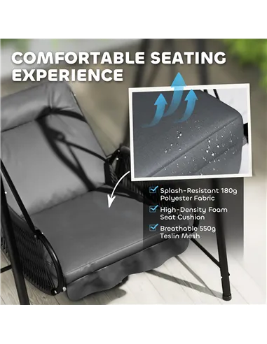 Outsunny Rattan Swing Chair, Outdoor Garden Hanging Swing Seat with Stand and Seat Cushion, Porch Hanging Chair for Balcony, Gar