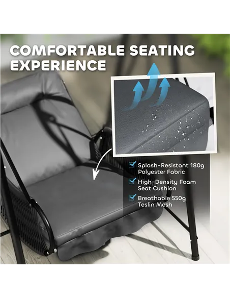 Outsunny Rattan Swing Chair, Outdoor Garden Hanging Swing Seat with Stand and Seat Cushion, Porch Hanging Chair for Balcony, Gar