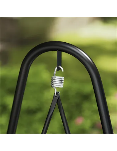 Outsunny Rattan Swing Chair, Outdoor Garden Hanging Swing Seat with Stand and Seat Cushion, Porch Hanging Chair for Balcony, Gar