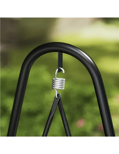 Outsunny Rattan Swing Chair, Outdoor Garden Hanging Swing Seat with Stand and Seat Cushion, Porch Hanging Chair for Balcony, Gar