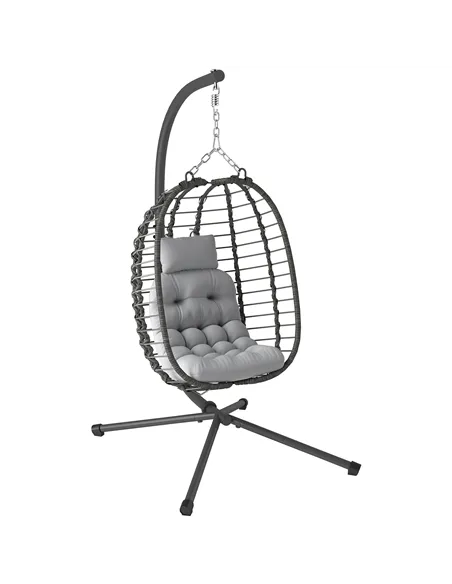 Outsunny Rattan Hanging Egg Chair, Foldable Wicker Hammock Swing Chair with Cushion, Stand, Adjustable Height, Head Pillow, Stee