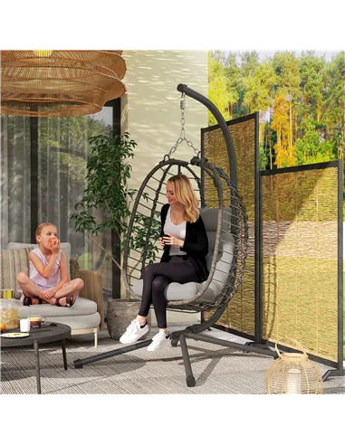 Outsunny Rattan Hanging Egg Chair, Foldable Wicker Hammock Swing Chair with Cushion, Stand, Adjustable Height, Head Pillow, Stee