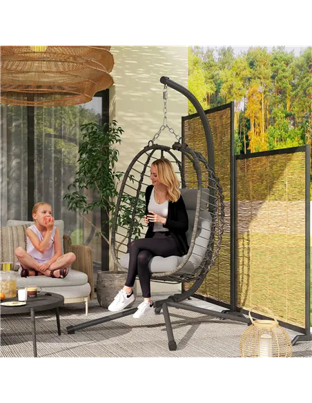 Outsunny Rattan Hanging Egg Chair, Foldable Wicker Hammock Swing Chair with Cushion, Stand, Adjustable Height, Head Pillow, Stee