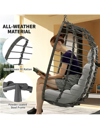Outsunny Rattan Hanging Egg Chair, Foldable Wicker Hammock Swing Chair with Cushion, Stand, Adjustable Height, Head Pillow, Stee