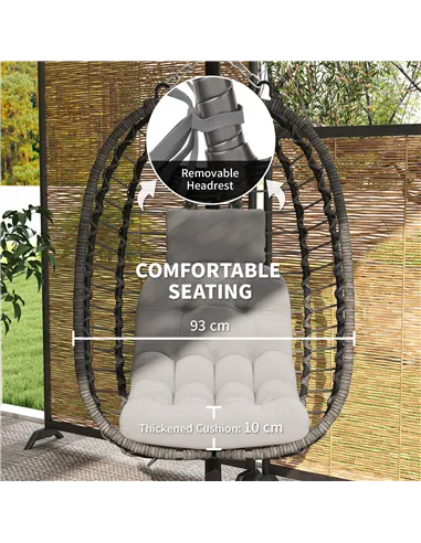 Outsunny Rattan Hanging Egg Chair, Foldable Wicker Hammock Swing Chair with Cushion, Stand, Adjustable Height, Head Pillow, Stee