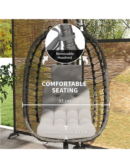 Outsunny Rattan Hanging Egg Chair, Foldable Wicker Hammock Swing Chair with Cushion, Stand, Adjustable Height, Head Pillow, Stee